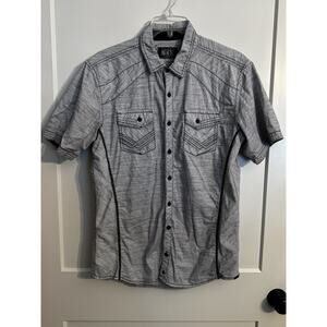 Black Buckle Athletic Fit Gray Heathered Western Short Sleeve Button Shirt Sz L